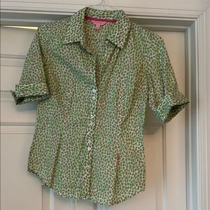 Lilly Pulitzer Green Fitted Button Down Shirt